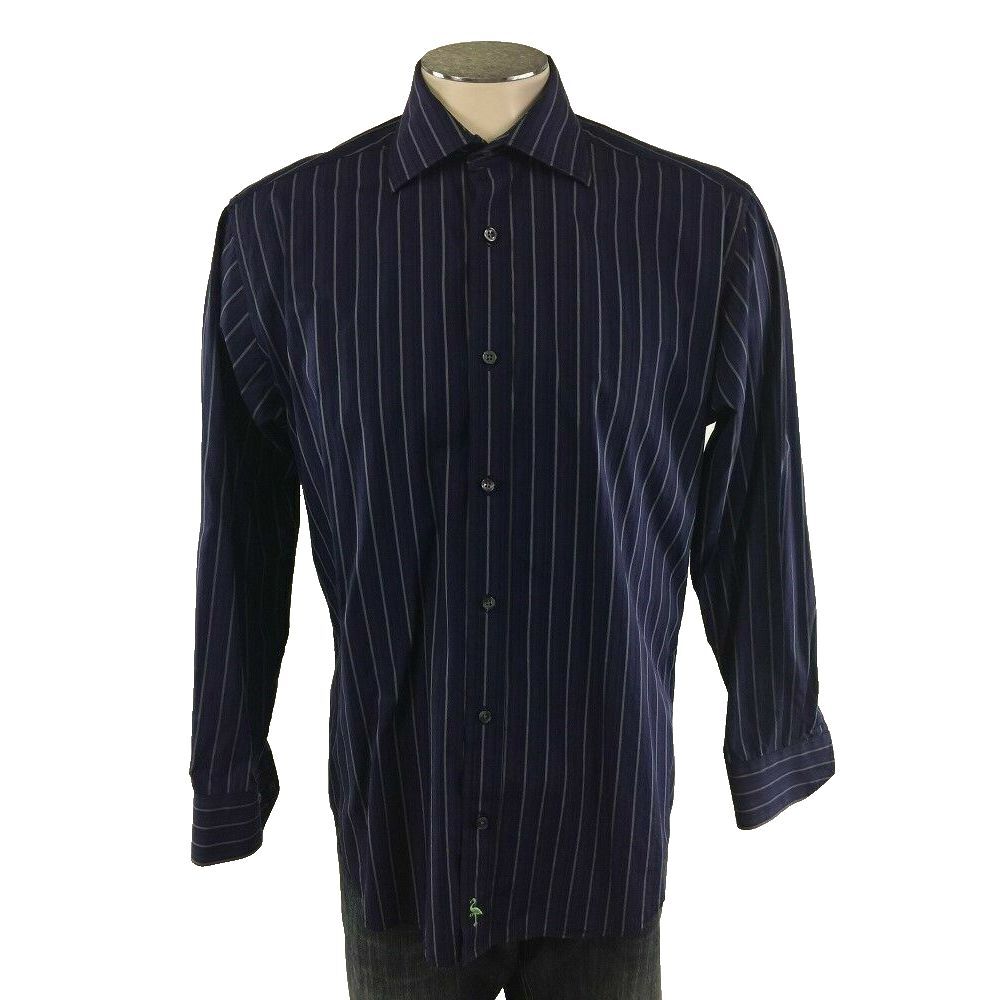 Tailorbyrd Button Front Shirt M Blue Purple‎ Black Gray Stripe Mens